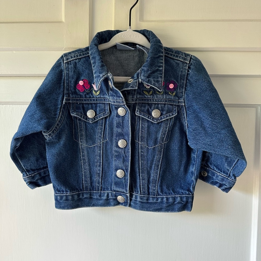Koala Kids | Jean Jacket with Floral Accents, Size 6-9 Months ✨